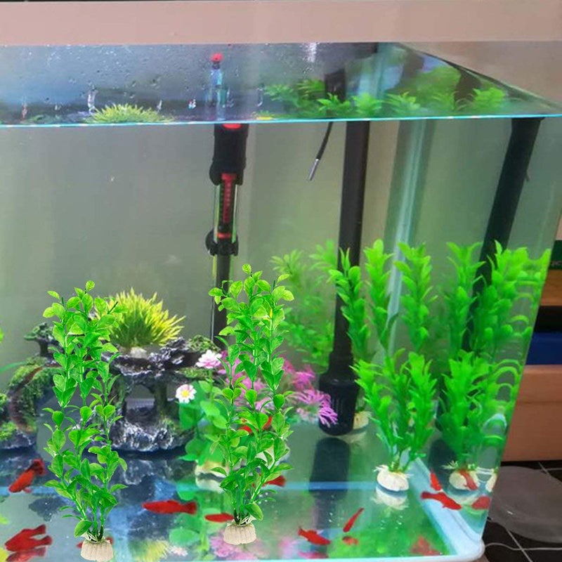 WAFJAMF Aquarium Fish Tank Green Plastic Artificial Plants 10.6 inch High Set of 3Pcs - Image 2